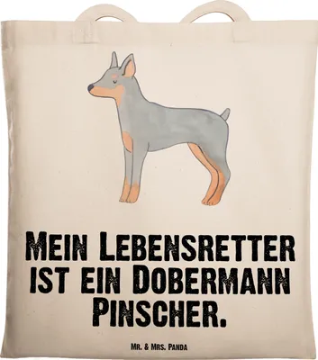 Produktbild von Mr. & Mrs. Panda Shopping Tasche Dobermann Pinscher Lebensretter - Transparent - Geschenk, Laptoptasche, Uni, Baumwollbeutel, Tote Bag, Jutetasche, Jutebeutel