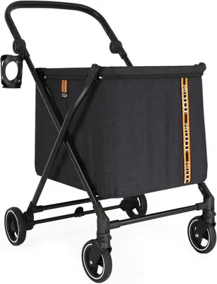 Produktbild von Rollwagen mit 4 Rädern, verstellbarer Höhe, Federung, Fußbremse, Trinkhalter und modernem Design
