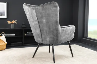 Produktbild von riess-ambiente Sessel SCANDINAVIA grau schwarz Samt Metallbeine Schaumstoff Loungesessel mit Armlehnen