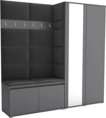 Productafbeelding van Garderobeset Noris IV met spiegel, beklede garderobe met zitbank, wandpanelen en opbergruimte (kleur: antraciet + Trinity 15)