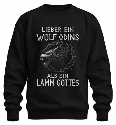 Imagen del producto de Sudadera uni con cuello redondo, diseño "Lobo de Odín" en lugar de "Cordero de Dios", estilo vikingo, motivos nórdicos, runas, mitología. Color: . Talla: XXL