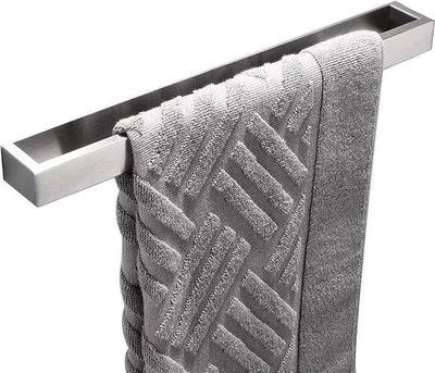 Produktbild von Unyqoos® Selbstklebender Handtuchhalter – platzsparend, Edelstahl SUS304, gebürstetes Silber, 40 x 6,5 x 3,5 cm, bohrfreie Montage für Bad & Küche