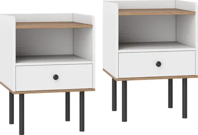 Immagine prodotto di Set di 2 comodini bianchi con cassetto e ripiano aperto