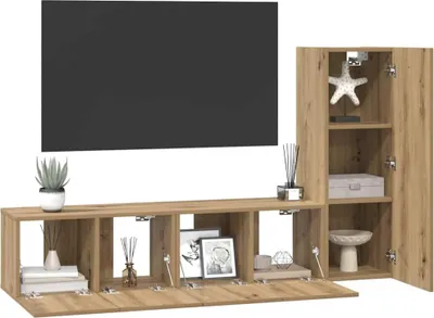 Produktbild von "im Sonderangebot"TV-Schrank Industriestil - CLORIS - Fernsehenschrank -set Wandmontiert 3 pcs Artisan-Eiche Holzwerkstoff - DEMöbel4921555