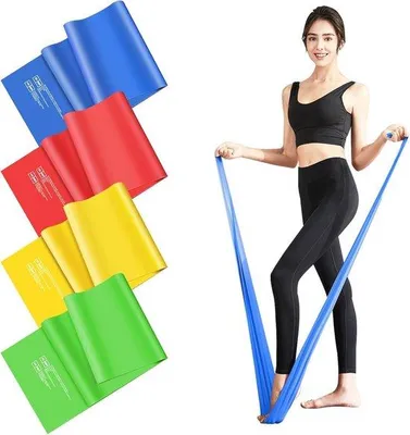 Image de Bandes de fitness de quatre longueurs différentes et de quatre résistances, bandes de gymnastique pour le CrossFit, la musculation, le yoga et le Pilates