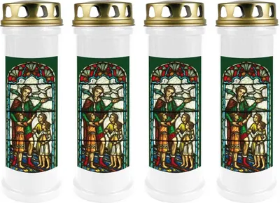 Obrázok produktu pre Hrobová sviečka biela 4-pack, doba horenia: 100 hodín ( každá sviečka ), motív: window green