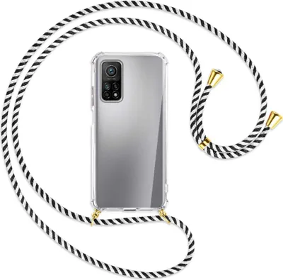Produktbild von Handykette Backcover-Schutzhülle mit Band (Metall goldfarben) für Xiaomi Mi 10T (Pro) 5G - schwarz/weiß gestreift
