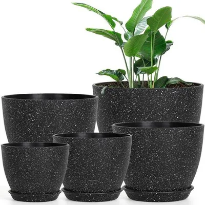 Produktbild von Famanu Pflanzenkübel 5-teilig - 21,5/19/16/14/12,5 cm - geeignet für Zimmerpflanzen - schwarz