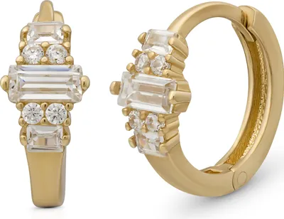 Produktbild von SuzanGold Ohrringe Damen Echtgold Kristall Huggies aus 375 Gelbgold mit Zirkonia