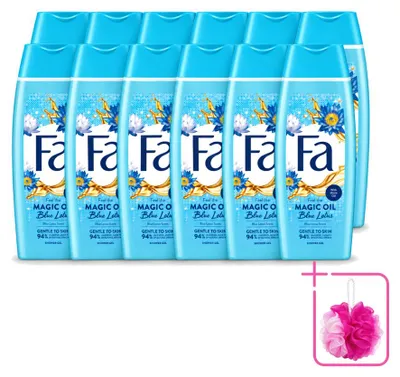 Immagine prodotto di 12 flaconi di gel doccia "Fa Magische Olie" alla "Blauer Lotus" (Loto Blu), 250 ml ciascuno, confezione risparmio - 12 pezzi