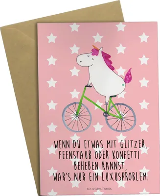 Produktbild von Mr. & Mrs. Panda Grußkarte Einhorn Radfahrer - Rot Pastell - Geschenk, osterkarte, Einhörner, Rad, Unicorn, valentinstagskarte, Grußkarten, Radfahren, einladungskarten