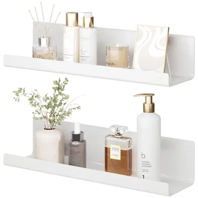 Produktbild von Bohrfreies Wandregal, schwebendes Regal – 2er-Set, weißes Acryl-Wandregal für Bücher und Fotos, dekoratives Wandregal für Küche, Badezimmer, Büro, Wohnzimmer (32x10x8cm)