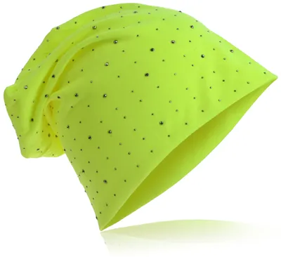 Produktbild von Beanie Muetze Strass Nieten Neon Gelb