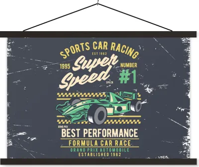 Produktbild von MuchoWow® Textilposter Auto - Rennstrecke - Oldtimer 60x40 cm mit schwarzem Rahmen - Hölzernes