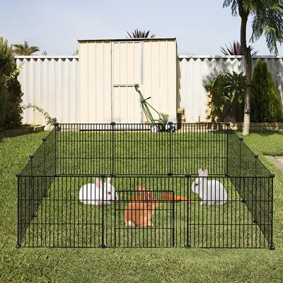 Produktbild von YZNAHRE Freilaufgehege Kleintiergehege 142x72x36cm Freigehege Gittergehege 12-Platten Laufstallgitter mit Türen Kleintier Laufställe für Kaninchen Hamster, Schwarz