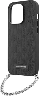 Produktbild von Karl Lagerfeld, iPhone 14 Pro Max Hülle Saffiano Monogram mit Metallkette Hart, Schwarz