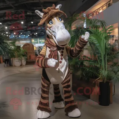 Produktbild von Brauner REDBROKOLY Zebra Maskottchen Kostüm charakter bekleidet mit einem Hemd und Kummerbunden