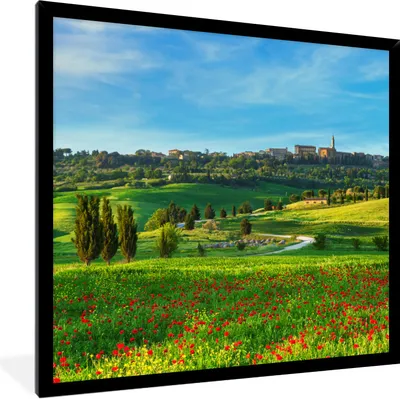 Produktbild von MuchoWow® Gerahmtes Poster Toskana - Landschaft - Blumen 40x40 cm - Poster mit Schwarzem Bilderrahmen Wandposter Rahmen Foto Bilder - Mit Rahmen - Wanddekoration Schlafzimmer