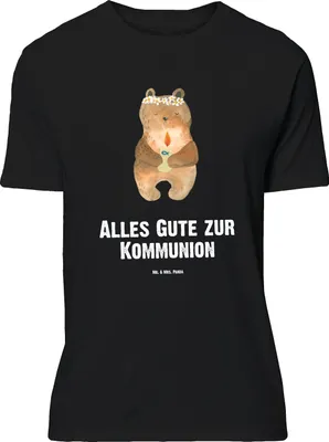 Produktbild von Mr. & Mrs. Panda Größe L T-Shirt Bär Kommunion - Schwarz - Geschenk, Tshirt, Teddy, mit Spruch, Taufkerze, Katholisch, Shirt, Gottes Segen