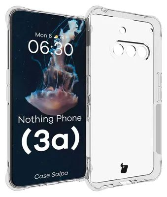 A transparent phone case is shown next to a phone displaying a jellyfish wallpaper.