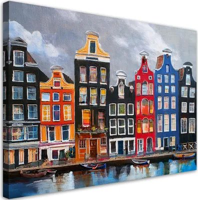 Image de Toile Amsterdam City Peinte 90x60 Feeby Image colorée pour le mur, prête à être accrochée