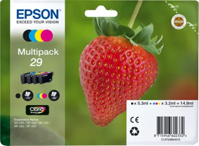 Obrázok produktu pre Epson Strawberry C13T29864511, Štandardná výťažnosť, Čierna, Azúrová, Purpurová, Žltá, 5,3 ml, 3,2 ml, 1 kusov, Viacnásobné balenie