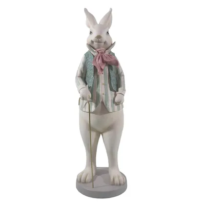 Image de Clayre & Eef Figurine Lapin 17x15x53 cm Blanc Vert Polyrésine