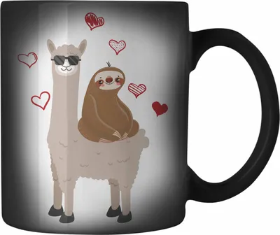 Produktbild von Trendation - Lustige Faultier Llama Grafik Farbwechsel Zauber-Tasse Geschenk Frauen Kollegin Geschenkidee Lustig (Schwarz)