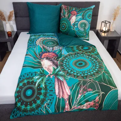 Produktbild von Traumschloss Satin Bettwäsche - Damalia - Mandalas mit Vogel, grün 155 x 220 cm Mandalas mit Vogel und Pflanzen, grün