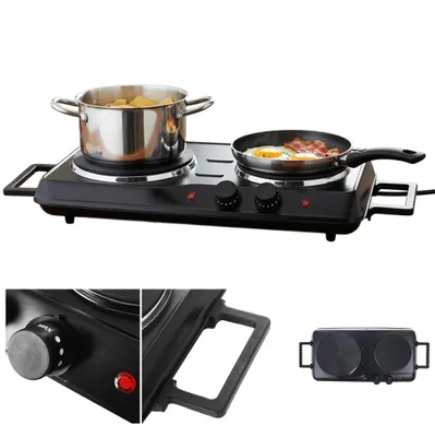 Productafbeelding van Emerio Elektrische Kookplaat – 2 Kookzones – 2500 W – Instelbare Thermostaat – Indicatielampje – Ø 15,5 cm + 18,5 cm – Zwart – HP-114482.7