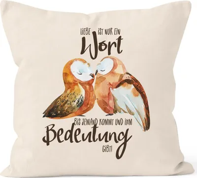 Produktbild von Kissen-Bezug Liebe ist nur ein Wort Eule Liebe Spruch Kissen-Hülle Deko-Kissen Baumwolle MoonWorks® natur unisize