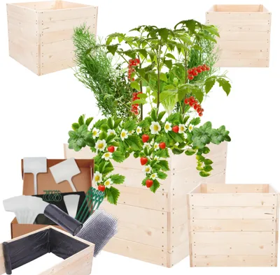 Produktbild von MODO24 Hochbeet Holz, Pflanzkasten, Massivholz, Kiefer, Kräuterbeet, Blumenkasten, Garten, Terrasse, 54x93x90 cm, Natur, ZP06