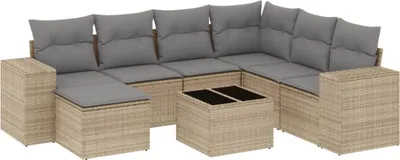 Produktbild von vidaXL 8-tlg. Garten-Sofagarnitur mit Kissen Beige Poly Rattan