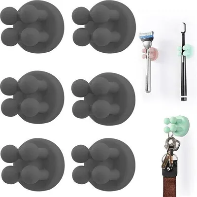 Produktbild von Famanu Silikon-Tandenbürstenhalter Set von 6 - Multifunktionale selbstklebende Haken für das Badezimmer