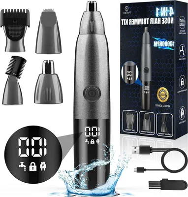 Obrázok produktu pre Strihací zastrihávač chĺpkov 4 v 1 – zastrihávač tváre, zastrihávač uší – na odstraňovanie nežiaducich chĺpkov – s LED displejom – USB nabíjací – čierna farba