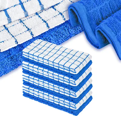 Produktbild von 8er Pack Premium Frottee Geschirrtücher 40x64 cm in Weiß / Blau kariert von StickandShine / 100% Baumwolle