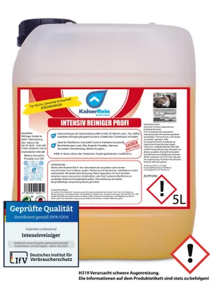 Produktbild von KaiserRein Intensivreiniger Küchen Fettlöser Profi 5 L Kanister Konzentrat gegen Fett, Öl, Nikotin, Harz, Tee, Kaffee extra starker Fettlöser für Gastro, Haushalt Gewerbe Gastronomie