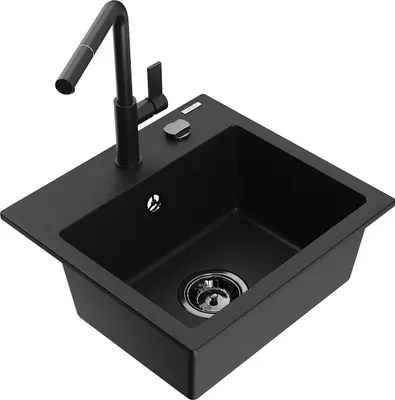 Immagine prodotto di Mexen Milo lavello in granito a 1 vasca con rubinetto da cucina Flora, nero - 6505-77-670401-70-B