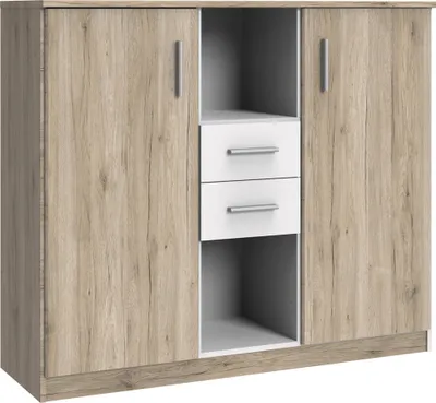 Produktbild von Highboard Kommode JOHANNESBURG-43 in Eiche Nb. mit weiß, B/H/T: ca. 122/105/41 cm