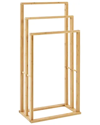 Produktbild von BELIANI Handtuchständer Hellbraun Bambusholz 40x81 cm Freistehend mit 3 Stangen Rustikal Bad Holzständer Handtuchhalter 3-Armig Badezimmer Ausstattung