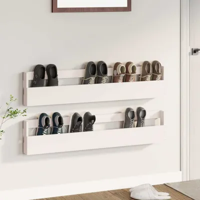 Produktbild von vidaXL Wand-Schuhregale 2 Stk. Weiß 110x9x23 cm Massivholz Kiefer