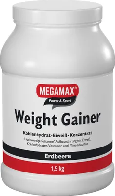 Produktbild von MEGAMAX Power & Sport Weight Gainer Pulver Erdbeer-Geschmack, 1500 g Pulver