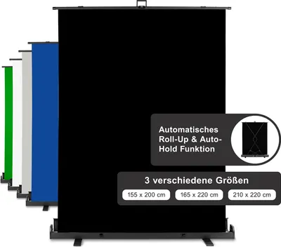 Immagine prodotto di Walimex pro Roll-up Panel Background nero 155 x 200 cm, sfondo fotografico con scatola di trasporto, sistema di sfondo per studio fotografico, tela fotografica senza pieghe ideale per fotografie e ritratti di basso profilo