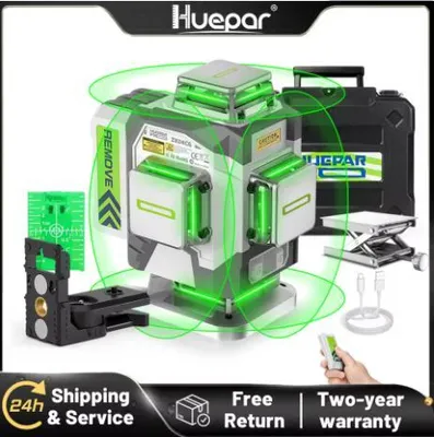 Produktbild von Huepar ZK04CG Kreuzlinienlaser Grün 4x360°, Selbstnivellierend ±2 mm/10 m, 8000mAh Akku, IP54, USB-C, Fernbedienung, Baustellen-Laser