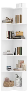 Produktbild von Zimilo Eckregal Weiß 175 cm, L förmiges Bücherregal mit LED Farbwechsel App Steuerung, 5 Ebenen Standregal platzsparend für Wohnzimmer Büro