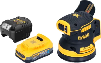 Produktbild von DeWalt DCW 210 E1 Akku Exzenterschleifer 18 V 125 mm Brushless + 1x Powerstack Akku 1,7 Ah + Ladegerät