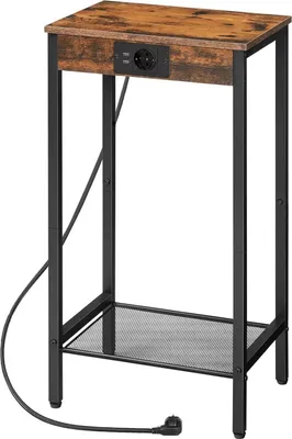 Produktbild von HOOBRO Beistelltisch mit Ladestation und Netzablage Vintagebraun/Schwarz