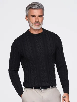 Image de OMBRE, pull à col rond, coupe classique, style élégant, modèle OM-SWSW-0191, couleur noire, taille S