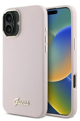 Zdjęcie produktu dla Etui Guess Script Metal Logo do iPhone 16 Plus różowy