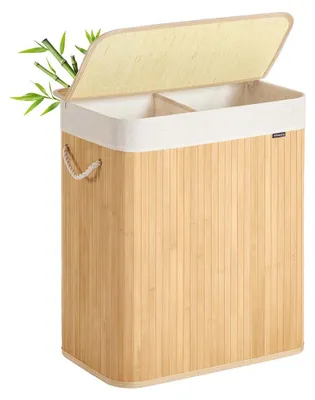 Zdjęcie produktu dla Koszyk na pranie z bambusa z pokrywą – pojemność 15 kg – wymiary 52 x 32 x 61 cm